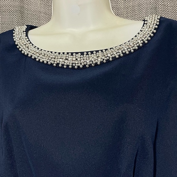 🟣🟣Connected Apparel Woman’s Blue Midi Beaded Round Neck Sleeveless Dress - Picture 5 of 11